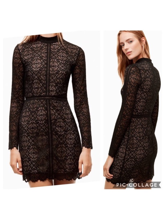 Wilfred Dresses & Skirts - New Wilfred Aritzia Janvry Black Nude Lace  Long-Sleeve Mini Dress